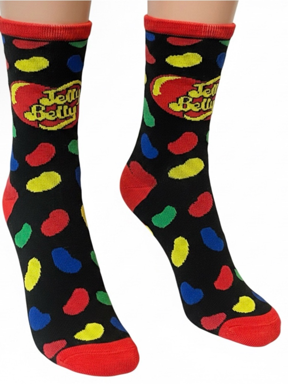 Jelly Belly Black Crew Socks with Multicolor Jellybean Pattern